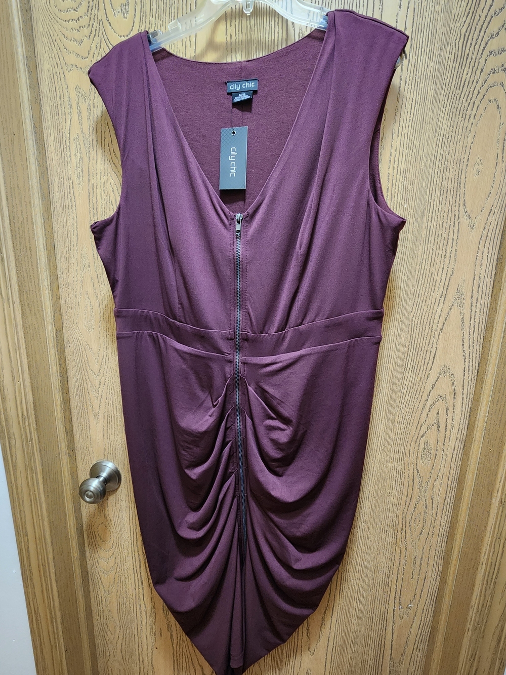 City Chic Plum V-Neck Sleeveless Ruched Front Midi Dress